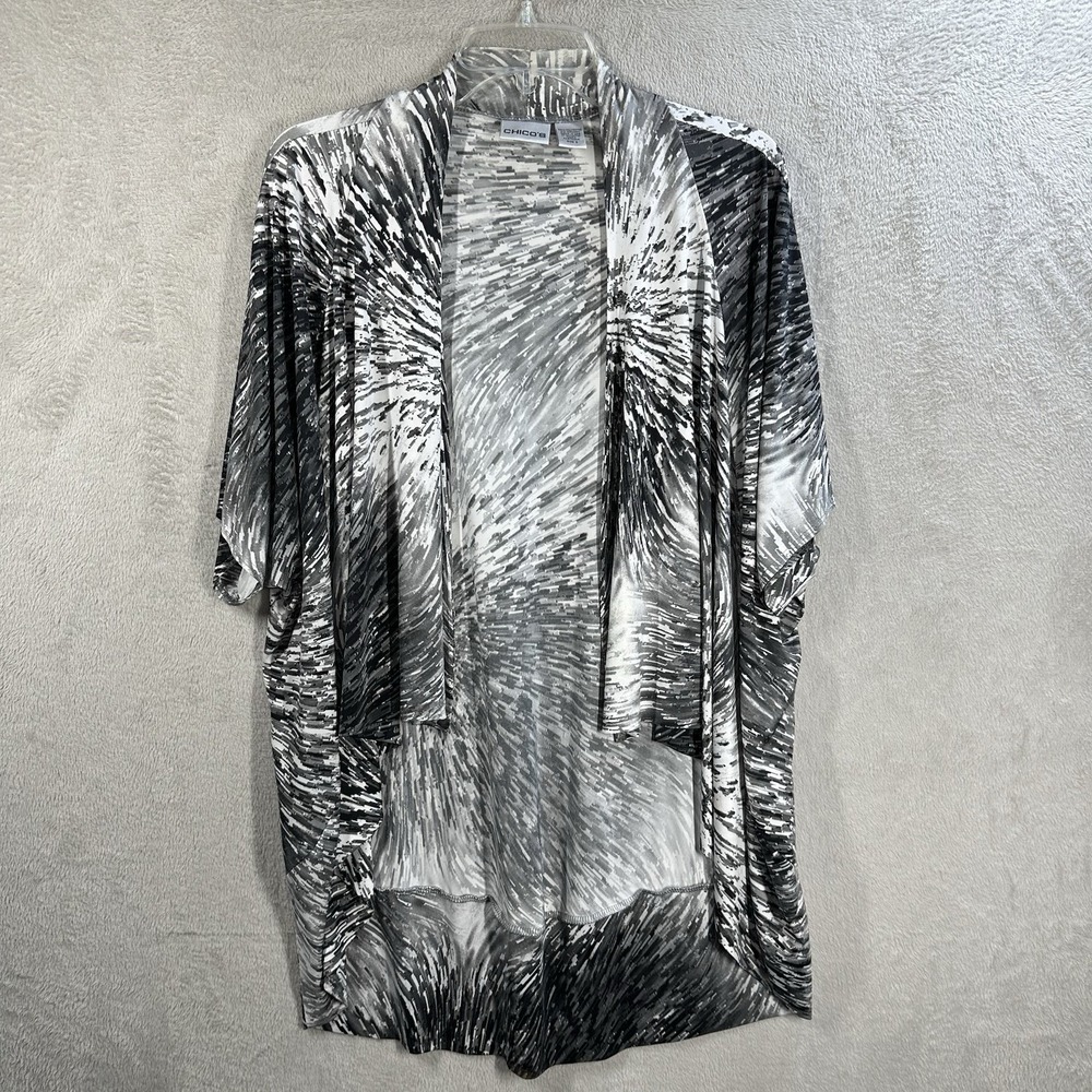 Chicos Abstract Print Open Front‎ Waterfall Cardigan Sz L (2) Travel Resortwear